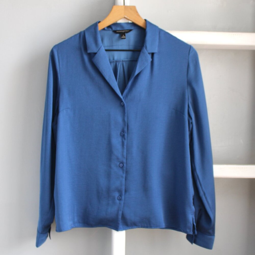 Banana Republic Womens Blue Deep Pacific Collar Button-Up Boxy Shirt Size Small